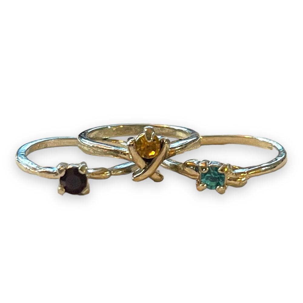 Silver 3 Ring Lot With Gemstones Size 5-6